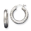 Sterling Silver 4.00mm Diamond-Cut Hoop Earrings