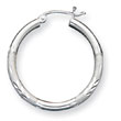 Sterling Silver 2.50mm Satin Diamond-Cut Hoop Earrings