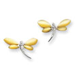 Sterling Silver CZ & Yellow Mother Of Pearl Dragonfly Earrings