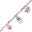 Sterling Silver Pink Enameled Baby Charm Bracelet