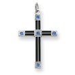 Sterling Silver Black Enameled Cross With Blue CZ