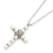 Sterling Silver CZ And Freshwater Pearl Cross Necklace