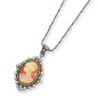 Sterling Silver Crystal Cameo Pendant With 16" Chain