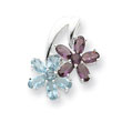 Sterling Silver Blue & Purple CZ Floral Pendant
