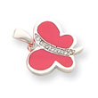 Sterling Silver CZ And Pink Enameled Butterfly Pendant
