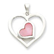 Sterling Silver Pink Enameled Heart In Heart Pendant