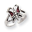 Sterling Silver Antiqued Red Enameled Butterfly Toe Ring