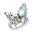 Sterling Silver CZ & Mother Of Pearl Butterfly Ring