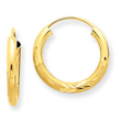 14K Gold 2x15mm Satin Diamond-Cut Endless Hoop Earrings