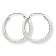 14K White Gold 2x17mm Diamond-Cut Endless Hoop Earrings