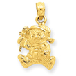 14K Gold Polished 3-D Teddy Bear Pendant