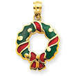 14K Gold Enameled Wreath Pendant