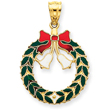 14K Gold Enameled Christmas Wreath Pendant
