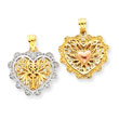 14K Yellow & Rose Gold & Rhodium Reversible Filigree Heart Pendant