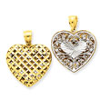 14K Two-Tone Gold Filigree & Basketweave Reversible Heart Pendant