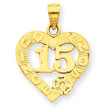 14K Gold 15 In Quince Anos Heart Frame Pendant