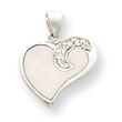 Sterling Silver CZ And White Enameled Heart Pendant