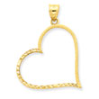 14K Gold Solid Satin Diamond-Cut Large Reversible Heart Pendant