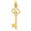 14K Gold Solid Polished 3-Dimensional Key Charm