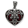 Sterling Silver Red Enamel & Marcasite Heart Pendant