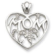 Sterling Silver CZ Mom Heart Pendant