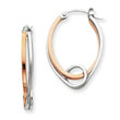 14K Two-Tone Gold Oval  With Loop Hoop Earrings