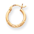14K Gold Satin & Diamond-Cut 2x15mm Round Tube Hoop Earrings