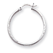 14K White Gold Satin & Diamond-Cut 2x30mm Round Hoop Earrings