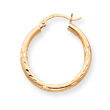 14K Gold Satin & Diamond-Cut 2.5x25mm Round Hoop Earrings