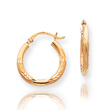 14K Gold Satin & Diamond-Cut 2.5x20mm Round Hoop Earrings