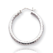 14K White Gold Diamond-Cut 3x30mm Round Hoop Earrings