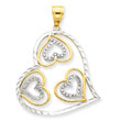 14K Gold And Rhodium Diamond-Cut Heart Pendant