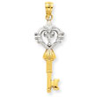 14K Gold And Rhodium Heart Key Pendant