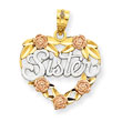 14K Two-Tone Gold And Rhodium Sister Heart Pendant