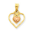14K Two-Tone Gold Satin Diamond-Cut Fancy Double Heart Pendant