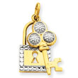 14K Gold  Rhodium Lock & Key Pendant
