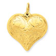 14K Gold Scrolled Puffed Heart Pendant
