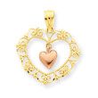 14K Two-Tone Gold Rose Filigree Heart Pendant