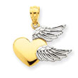 14K Gold  And Rhodium Heart With Wings Pendant