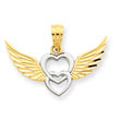 14K Gold And Rhodium Heart With Wings Pendant