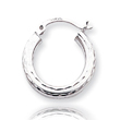 14K  White Gold Diamond-Cut 3x19mm Round Hoop Earrings