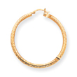 14K Gold  Diamond-Cut 3x45mm Round Hoop Earrings