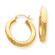 14K Gold  Diamond-Cut 4x25mm Round Hoop Earrings