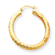 14K Gold Diamond-Cut 4x33mm Round Hoop Earrings