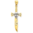 14K Gold And Rhodium Skull Sword Pendant