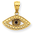 14K Gold Polished And Rhodium Enameled Eye Pendant