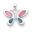 Sterling Silver Pink, White And Blue Shell Butterfly Pendant