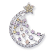 Sterling Silver Multi-Color CZ Moon And Star Slide
