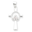 Sterling Silver Pink CZ Claddagh Cross Pendant