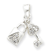 Sterling Silver CZ Lock & Key Pendant
